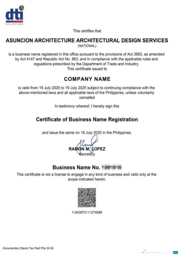 Download Philippines Certificate of Business Name Registration Photoshop template